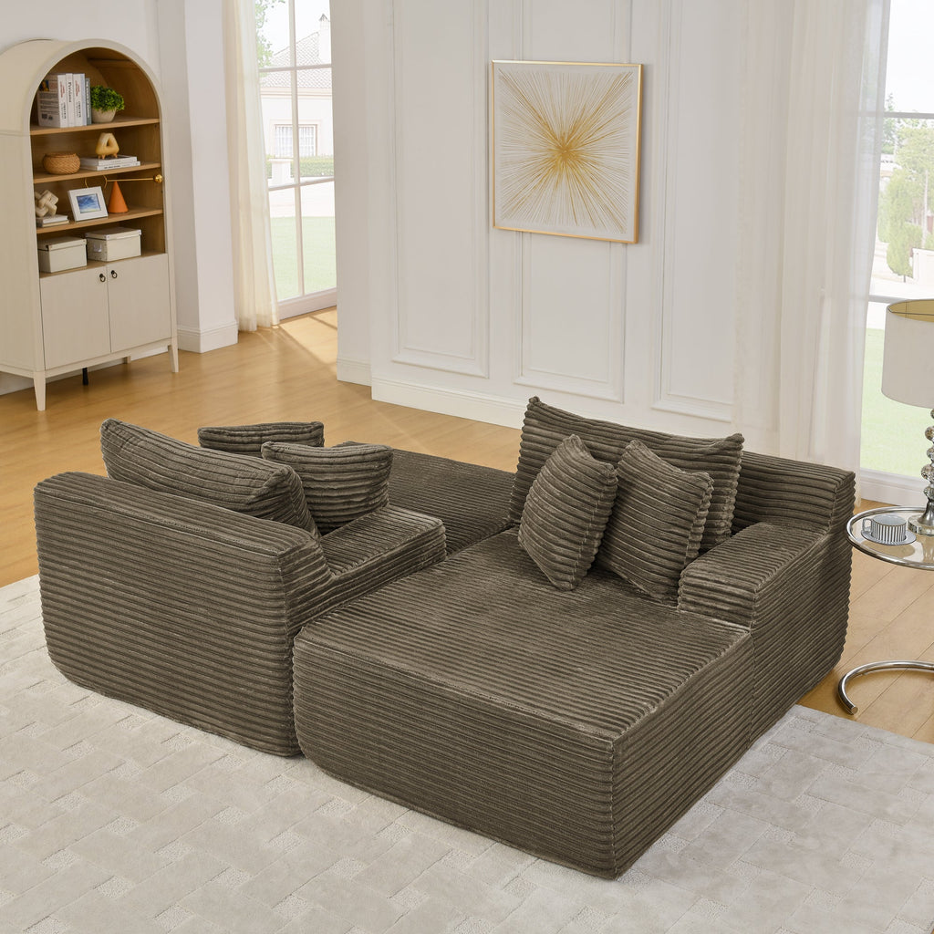 Two-seater lazy sofa lounge chair,Compressed sofa no assembly required, made of velvet fabric, fluffy modern lounge chair, used for indoor living rooms and bedrooms-Brown