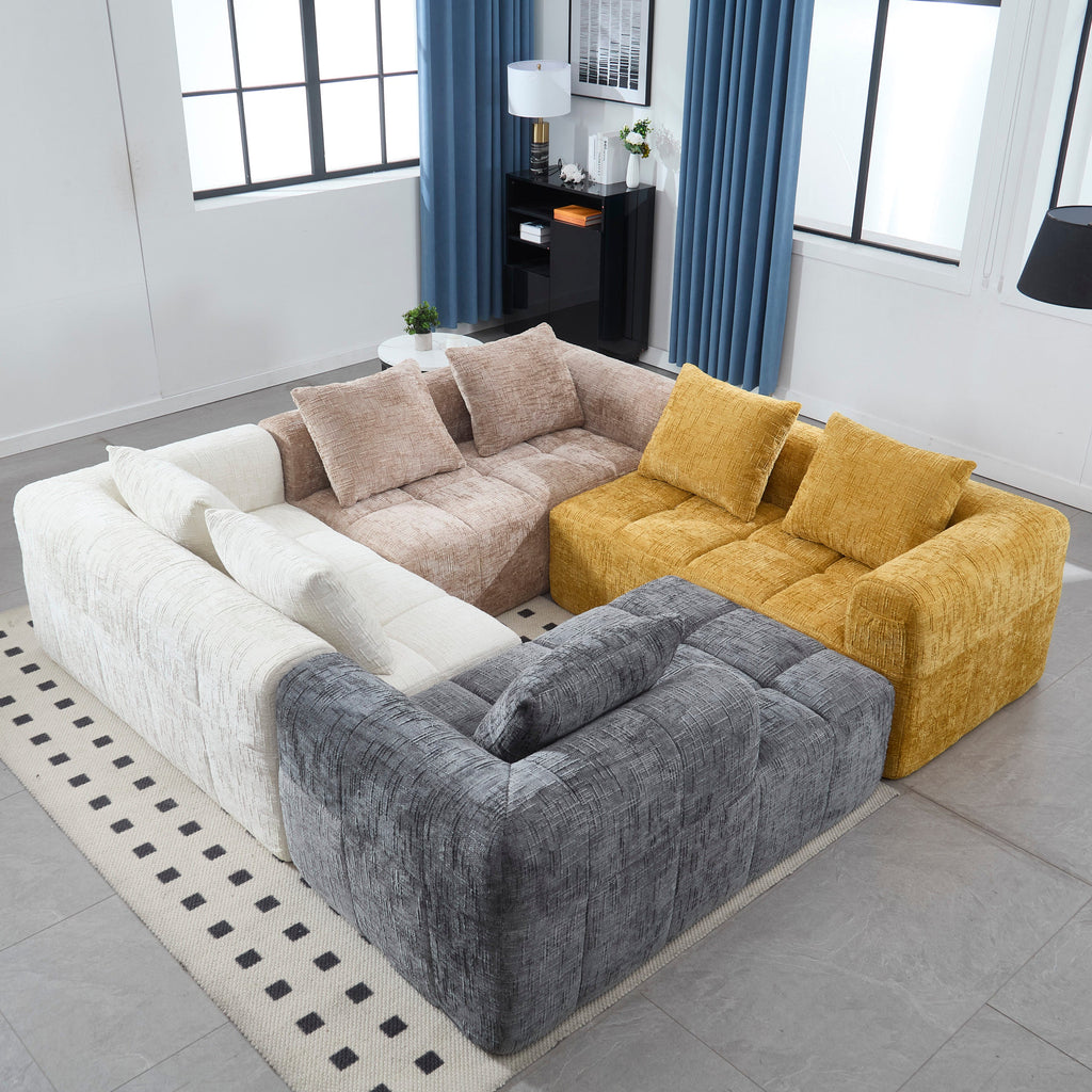 UNITED WE WIN 98.42-inch modular sectional sofa, modern modular L-shaped sofa with chaise longue, equipped with small side pockets and free of compression during installation.