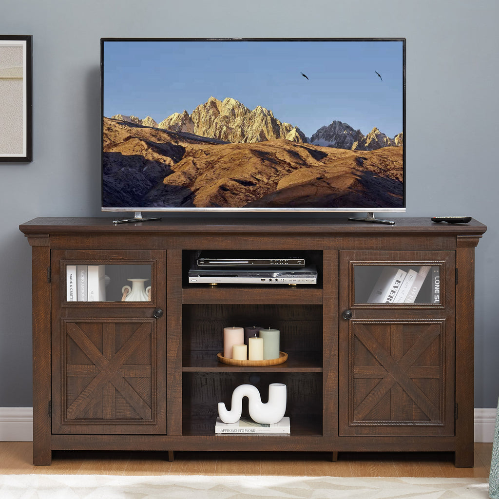2 Doors Cabinet Farmhouse  Cabinet, Farmhouse TV Stand Barn Design,Modern Farmhouse TV Media Stand, Large Barn Inspired Home Entertainment Console,Espresso, 60.23'W*15.35'D*31.7'H