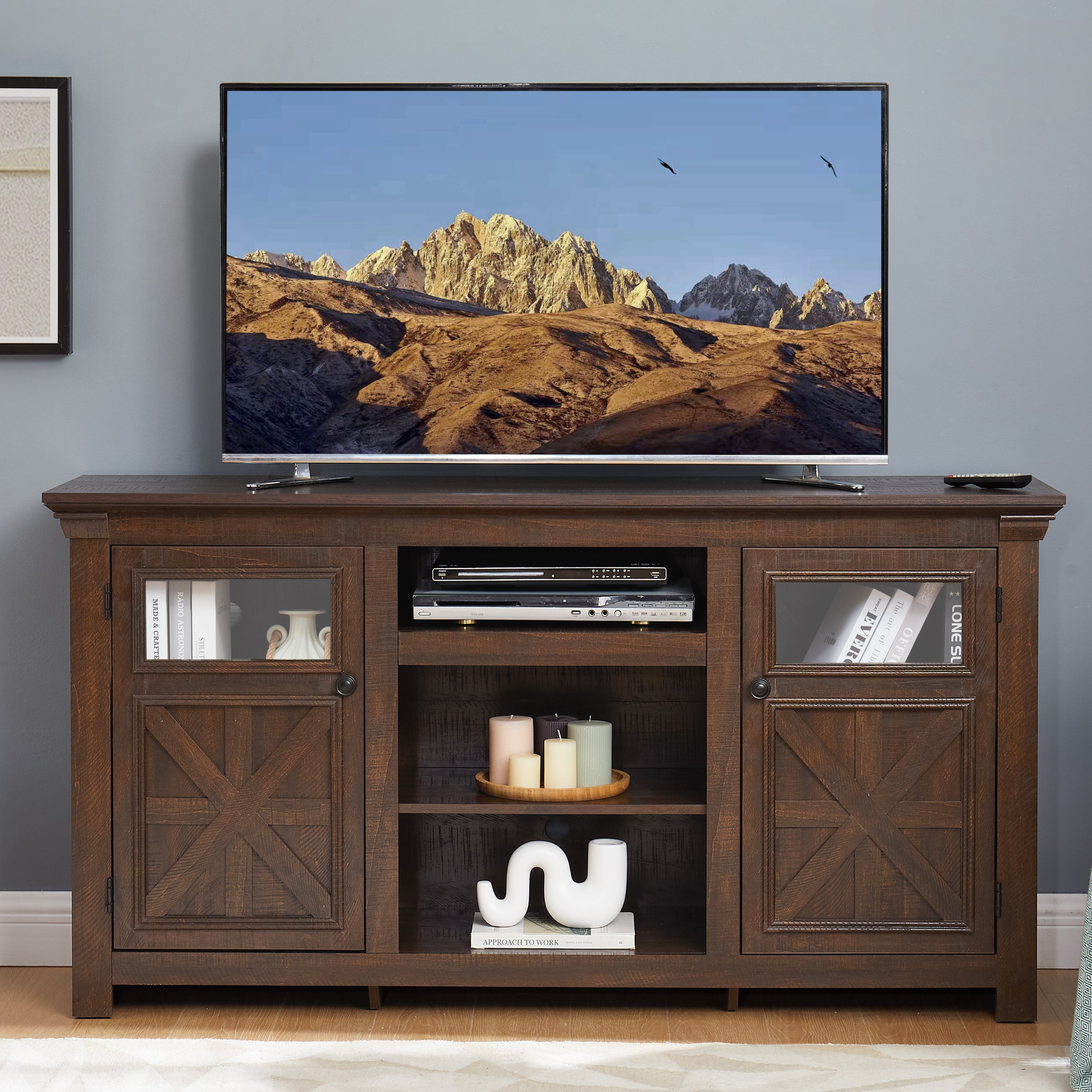 2 Doors Cabinet Farmhouse  Cabinet, Farmhouse TV Stand Barn Design,Modern Farmhouse TV Media Stand, Large Barn Inspired Home Entertainment Console,Espresso, 60.23'W*15.35'D*31.7'H