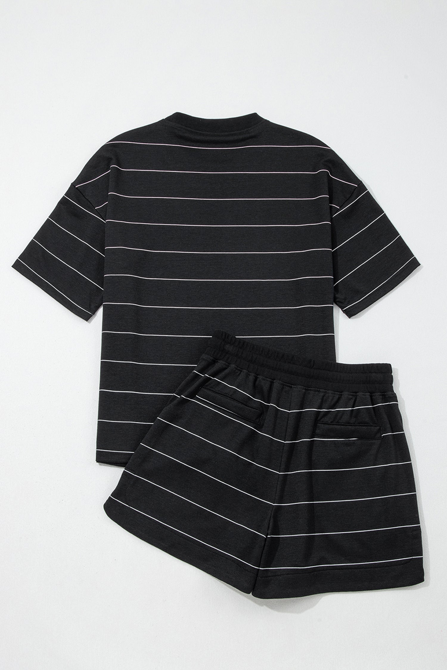 Stripe Short Sleeve Tee & Drawstring Shorts Set