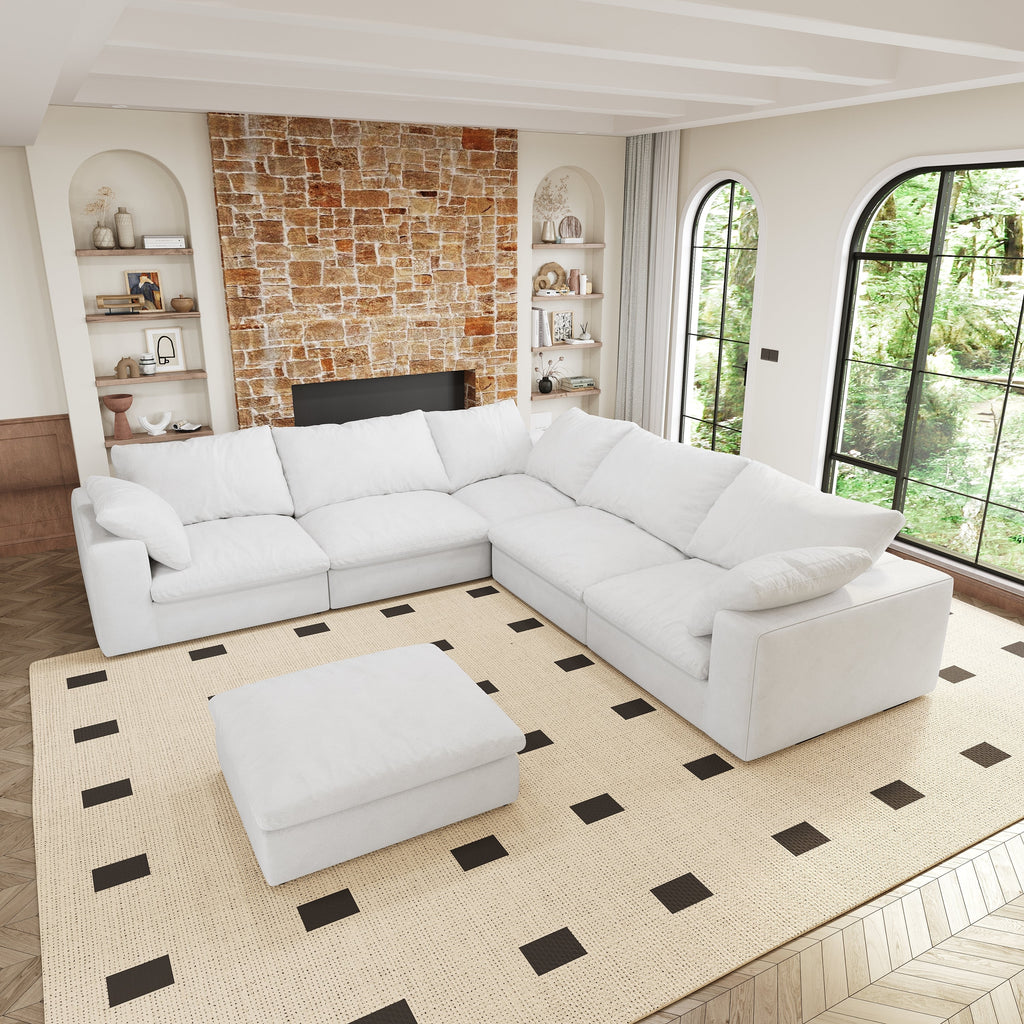 Oversized 160' Cloud Modular Sectional Sofa with Storage Ottomans, V Shaped Minimalist Sofa Couch, 6seaters Convertible Couch Deep Seat Couches for Living Room 6seaters