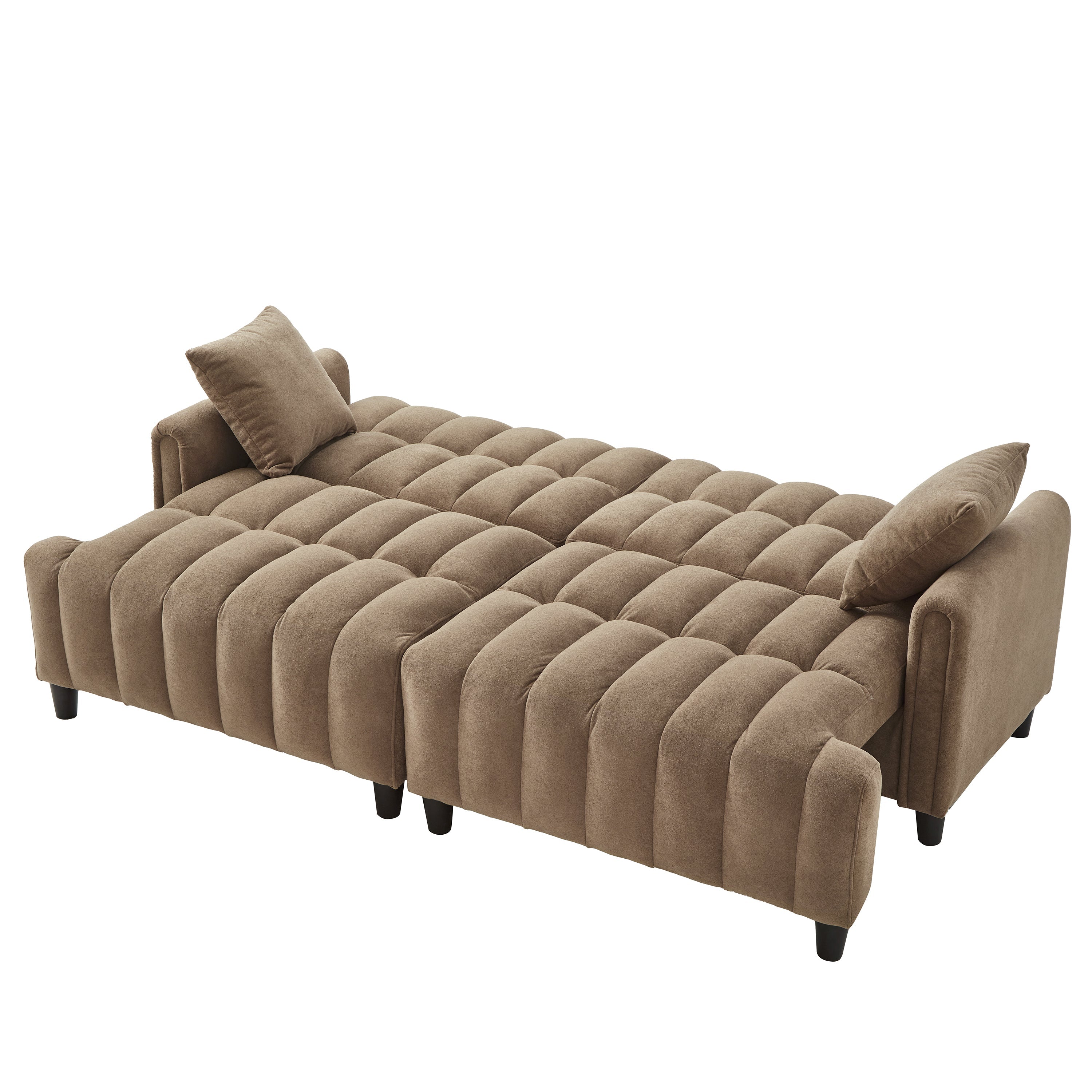 83''  Futon Sofa Bed, Polyester Fabric Comfy Futon Couch Bed with 2 Square Pillows, Convertible Sleeper Sofa with Adjustable Backrest,  Modern Loveseat Sleeper for Living Room, Brown