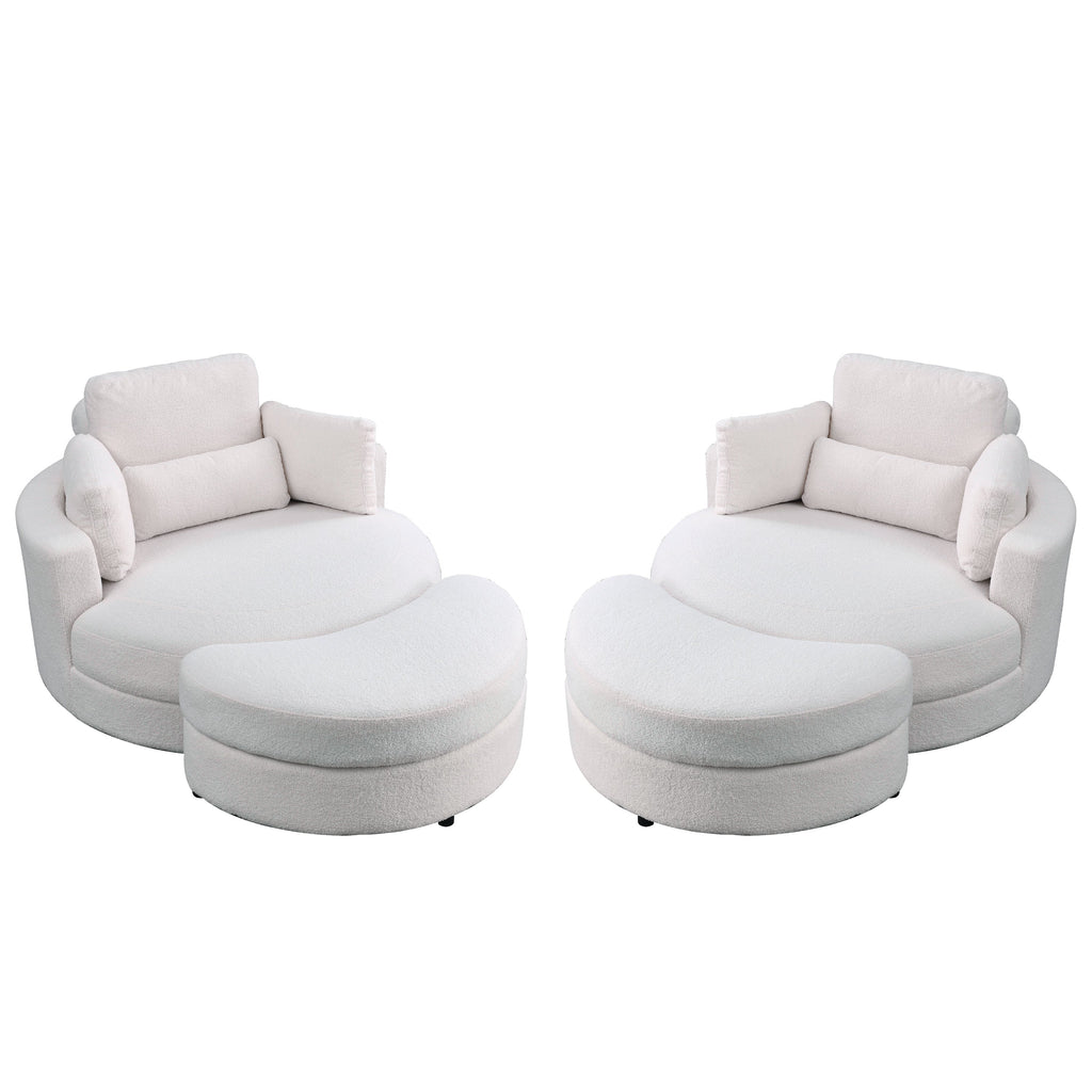 [Video] Welike Swivel Accent Barrel Modern Sofa Lounge Club Big Round Chair with Storage Ottoman TEDDY Fabric for Living Room Hotel with Pillows. *2PCS,Teddy White (Ivory)