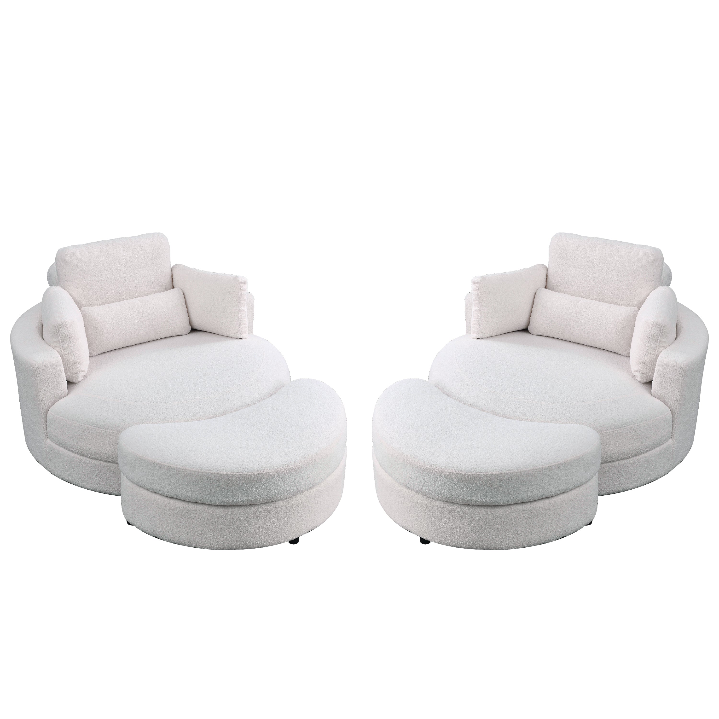 [Video] Welike Swivel Accent Barrel Modern Sofa Lounge Club Big Round Chair with Storage Ottoman TEDDY Fabric for Living Room Hotel with Pillows. *2PCS,Teddy White (Ivory)
