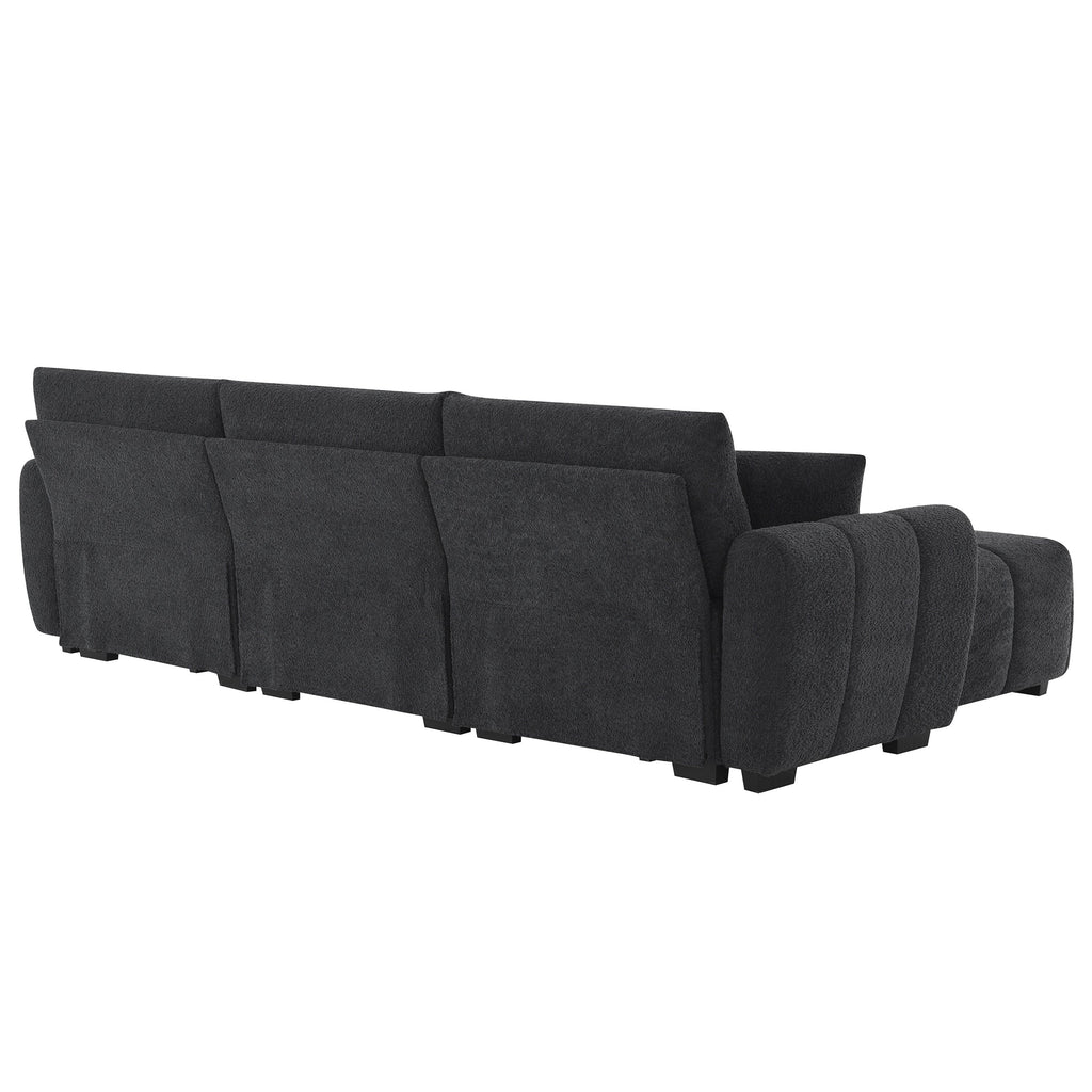 [VIDEO] 110' Modular Sectional Sofa, L Shape with Extra-large Seat, Pull-line Design, Movable Ottoman, High Density Foam, Free Combination, Sturdy Metal&Wood Frame, Boucle Fabric, 3 Colors