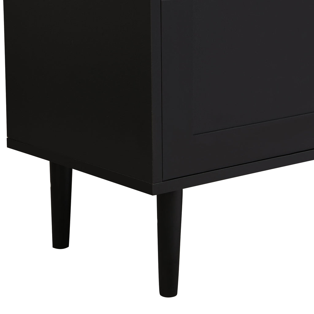 ON-TREND Elegant Shoe Cabinet with Arched Doors and Drawer, Cream Style Storage Sideboard with Adjustable Shelves and Solid Wood Legs for Entryway, Living Room, Black