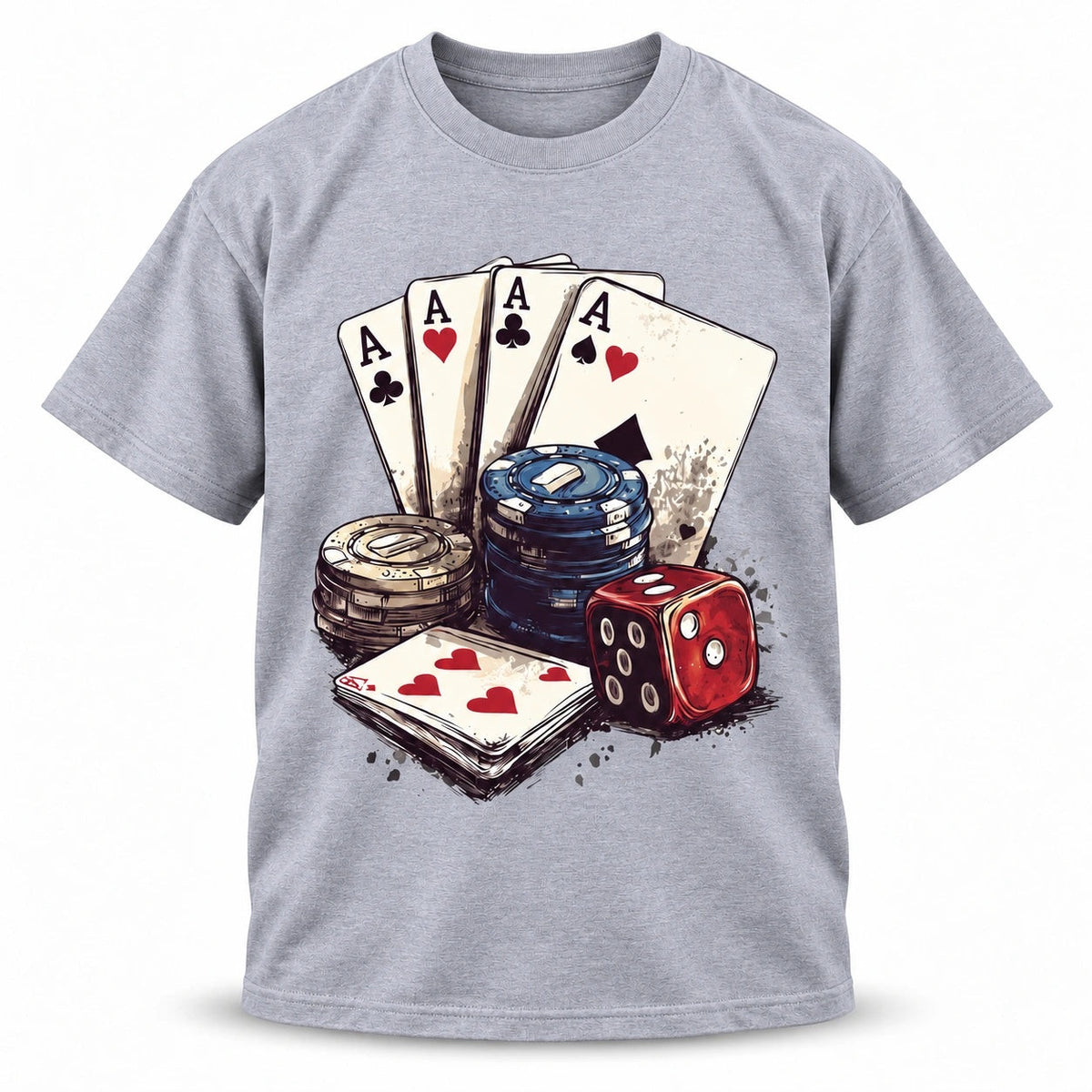 Vintage Playing Cards Aces Dice Poker Cotton Graphic T-shirt for Men & Women
