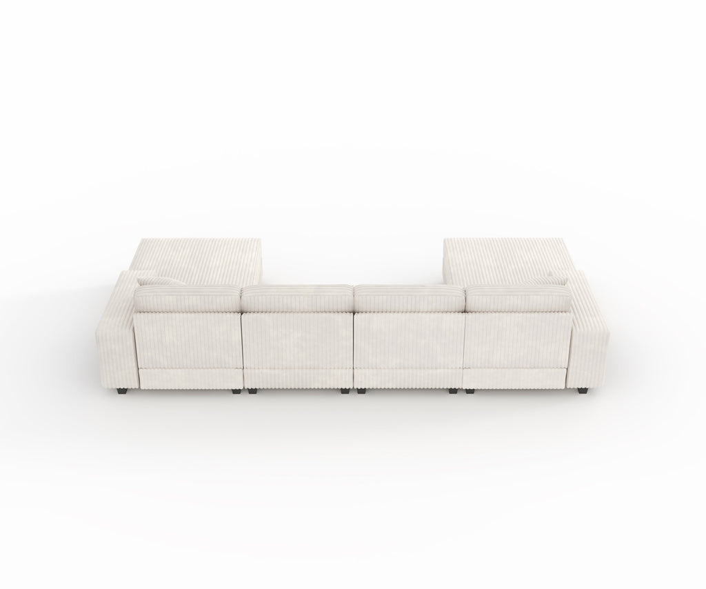Convertible U-shaped Combination Sofa, Corduroy Fabric, Modern Comfortable Large Size 4 Seat Sofa, Living Room Double Lounge Chair,Beige