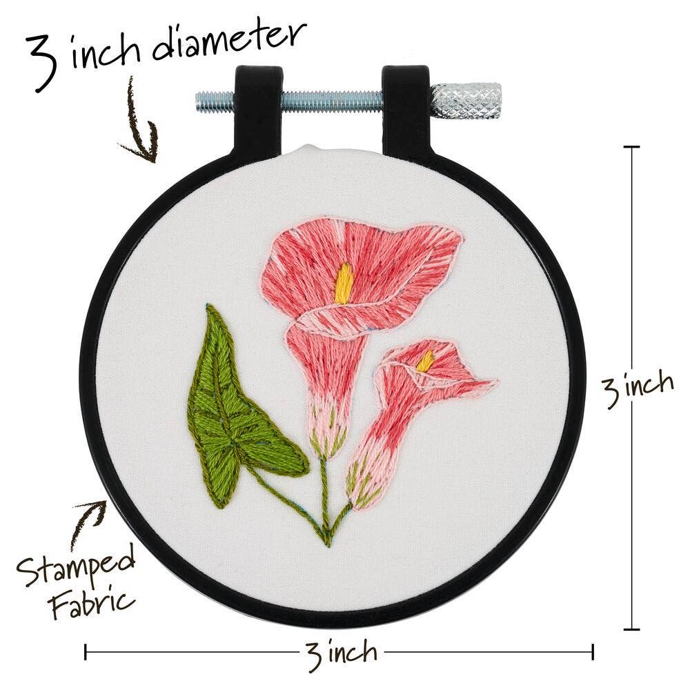 Bucilla Delicate Lily Stamped Embroidery Kit – 3" Floral Embroidery Hoop