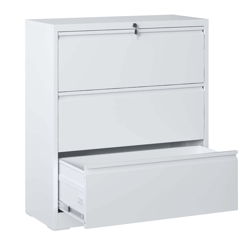 Modern White 3-Drawer Lateral File Cabinet with Lock for Home Office, Metal Filing Cabinet for Legal/Letter/A4/F4 Files