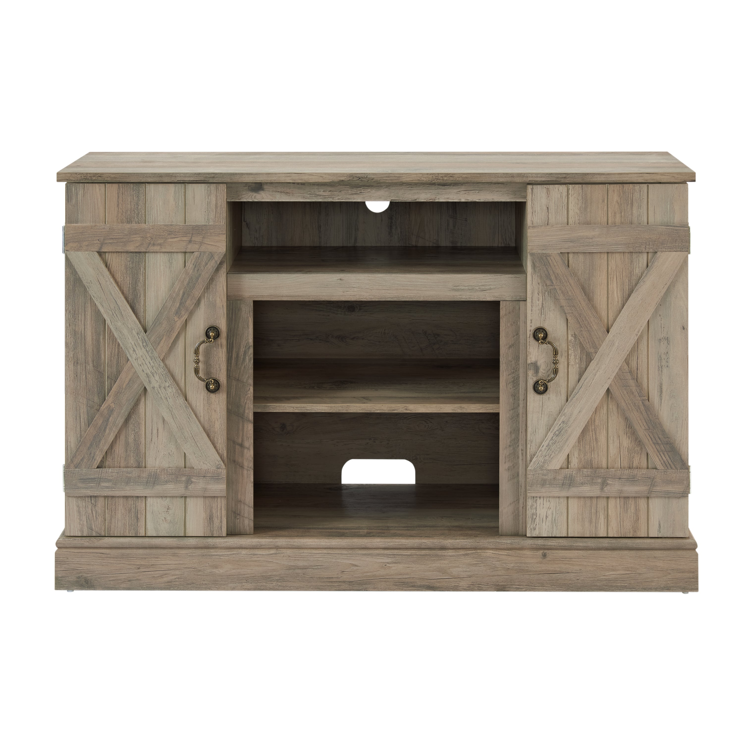 Farmhouse Classic Media TV Stand Antique Entertainment Console for TV up to 50' with Open and Closed Storage Space, Gray Wash, 47'W*15.5'D*30.75'H
