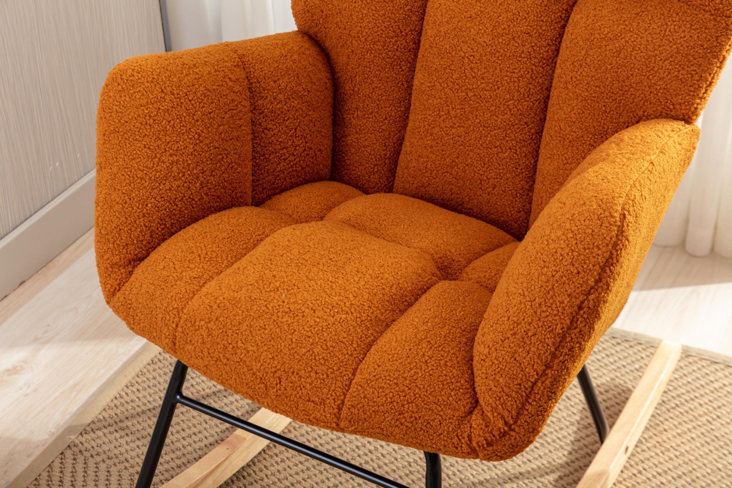 050-Teddy Fabric Rocking Gilder Nursery Chair For Living Room Indoor,Caramel