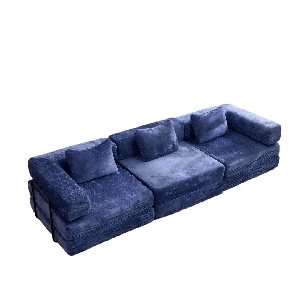 Compression Sofa,Convertible Floor Sofa Bed with Fixed-Shape Frame, Boneless Modular Sectional Sofa,No Assembly Required,Chenille fabric,for Living Room Bedroom,Dark Blue