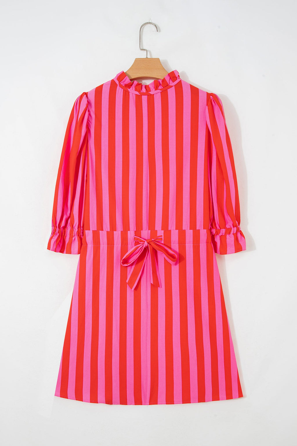 Stripe Half-Button Puff Sleeve Mini Dress
