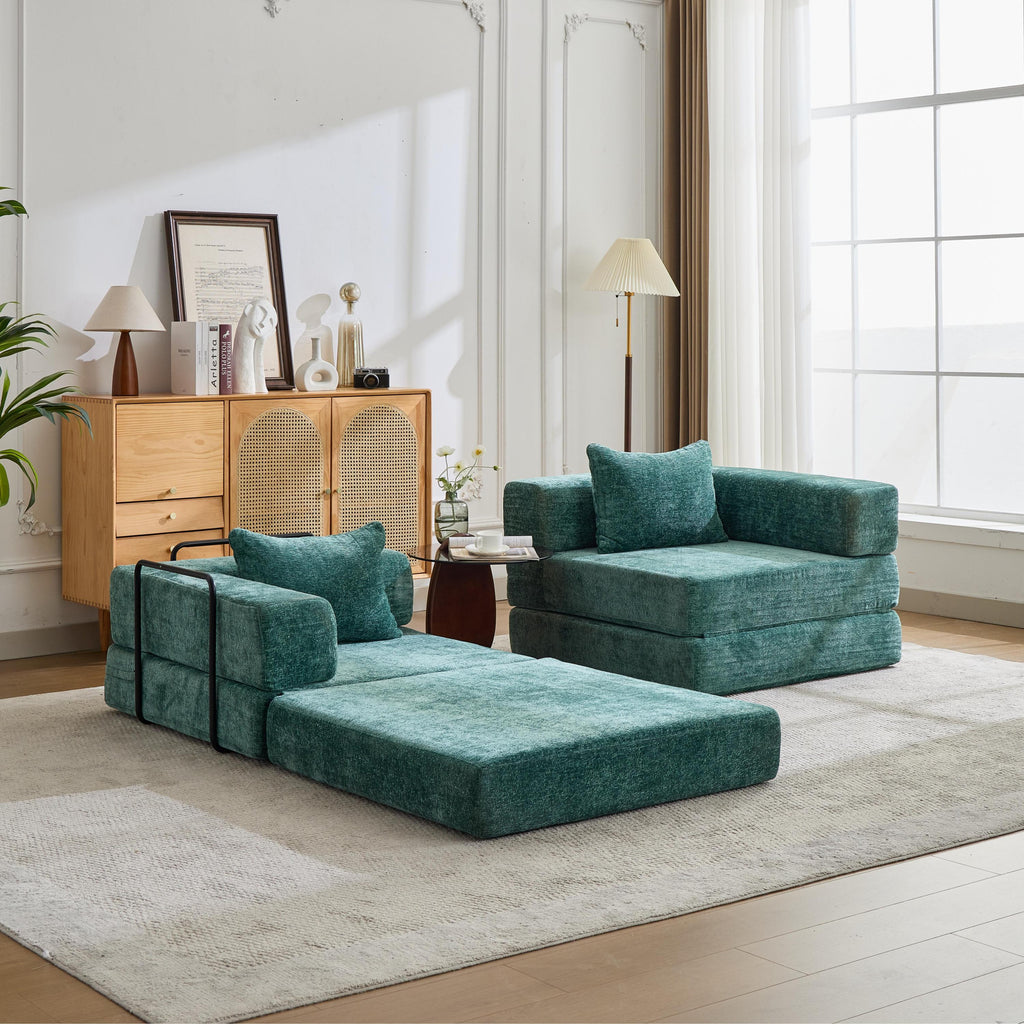 Compression Sofa,Convertible Floor Sofa Bed with Fixed-Shape Frame, Loveseats Boneless Modular Sectional Sofa,No Assembly Required,Chenille fabric,for Living Room Bedroom,Dark Green