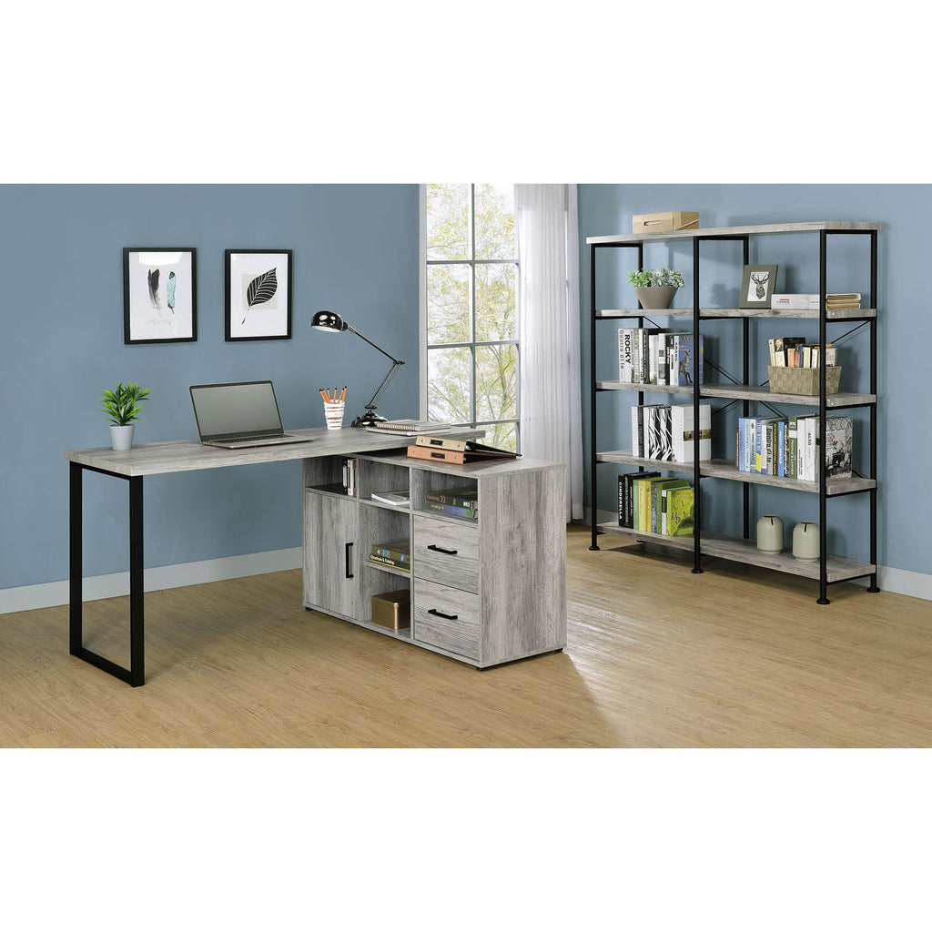 Corrado Grey Driftwood L-shape Office Desk with Storage
