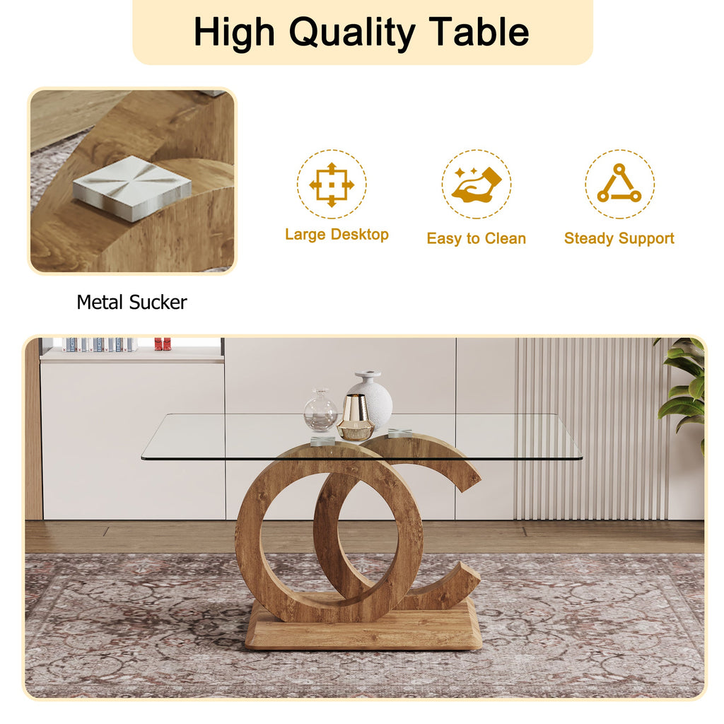 1 table and 6 chairs set.63'x35.4x30' Rectangular Transprant Tempered glass Dining Tabletop with Wood color MDF OC shaped bracket.Paired with 6 brown technology fabric dining chairs.W1151S02013