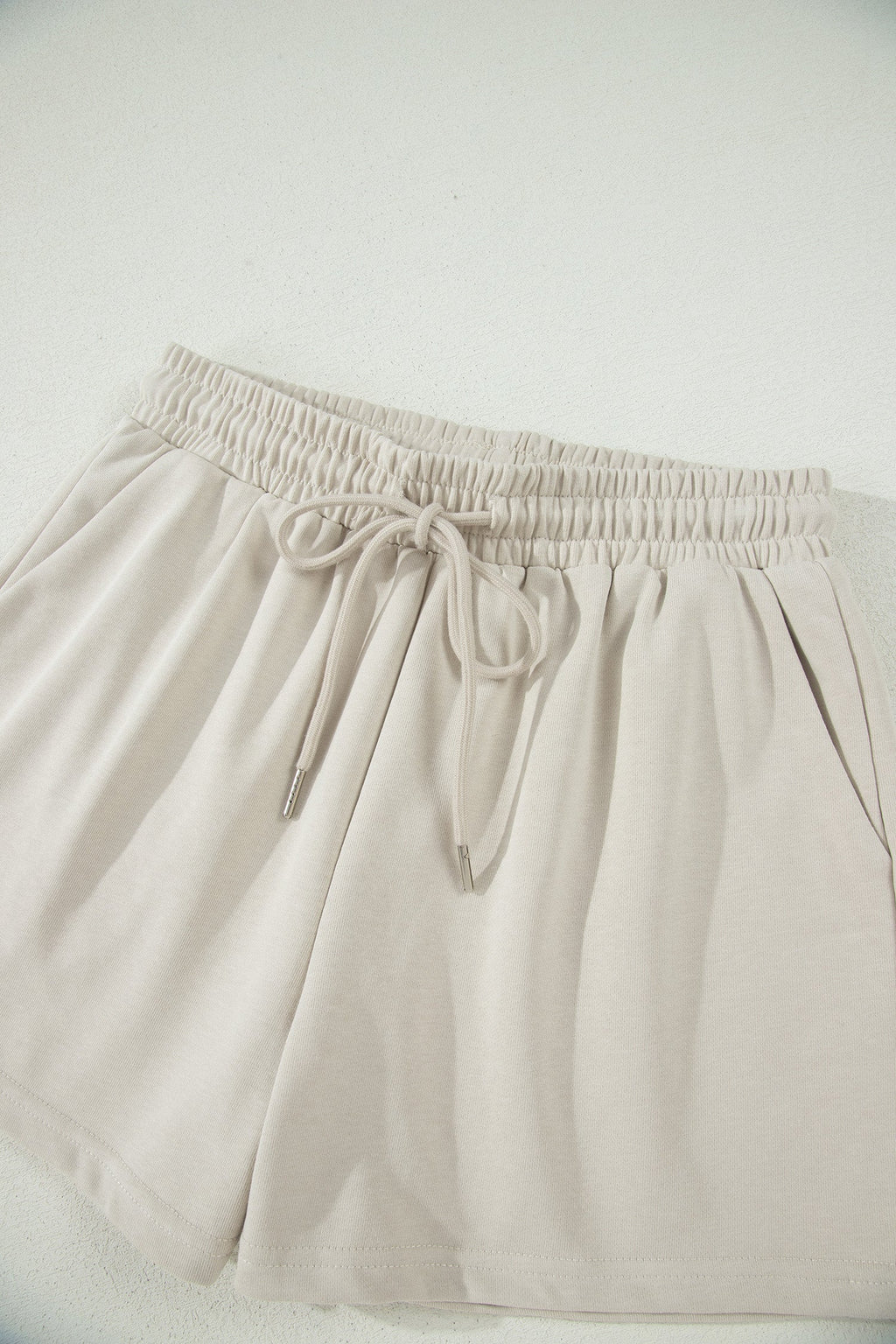 Solid Puff Sleeve Top & Drawstring Shorts Set