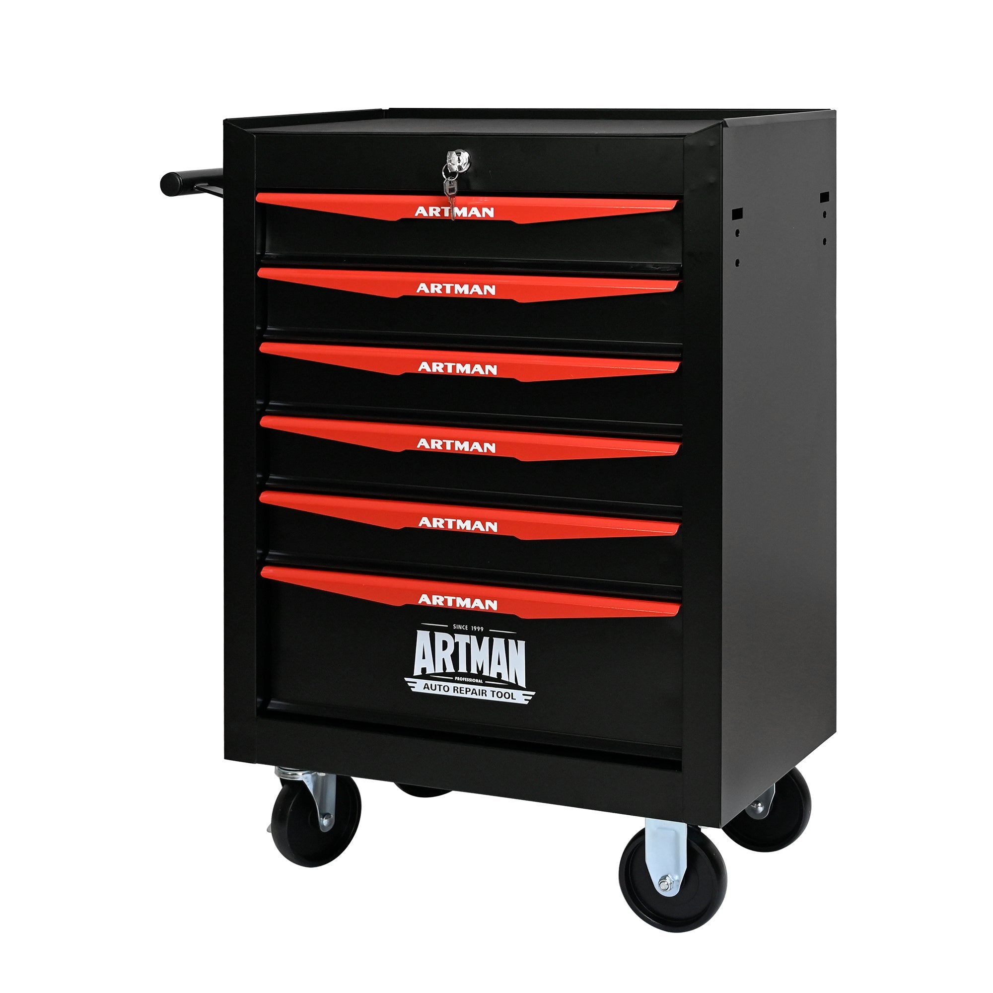 Rolling Metal Tool Chest with 6 Drawers, 20' Steel Storage Cabinet with Ball Bearing Slides, Black and Red Finish