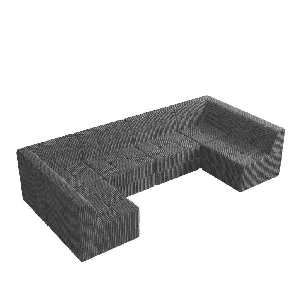 U shape Modular Sectional Sofa, Compressed Sectional Sofa Modern Minimalist Style Corduroy Couch, Sleeper Sofa for Living Room, Bedroom, Comfy Compressed Sofa Couch Space-Efficient Design-GREY