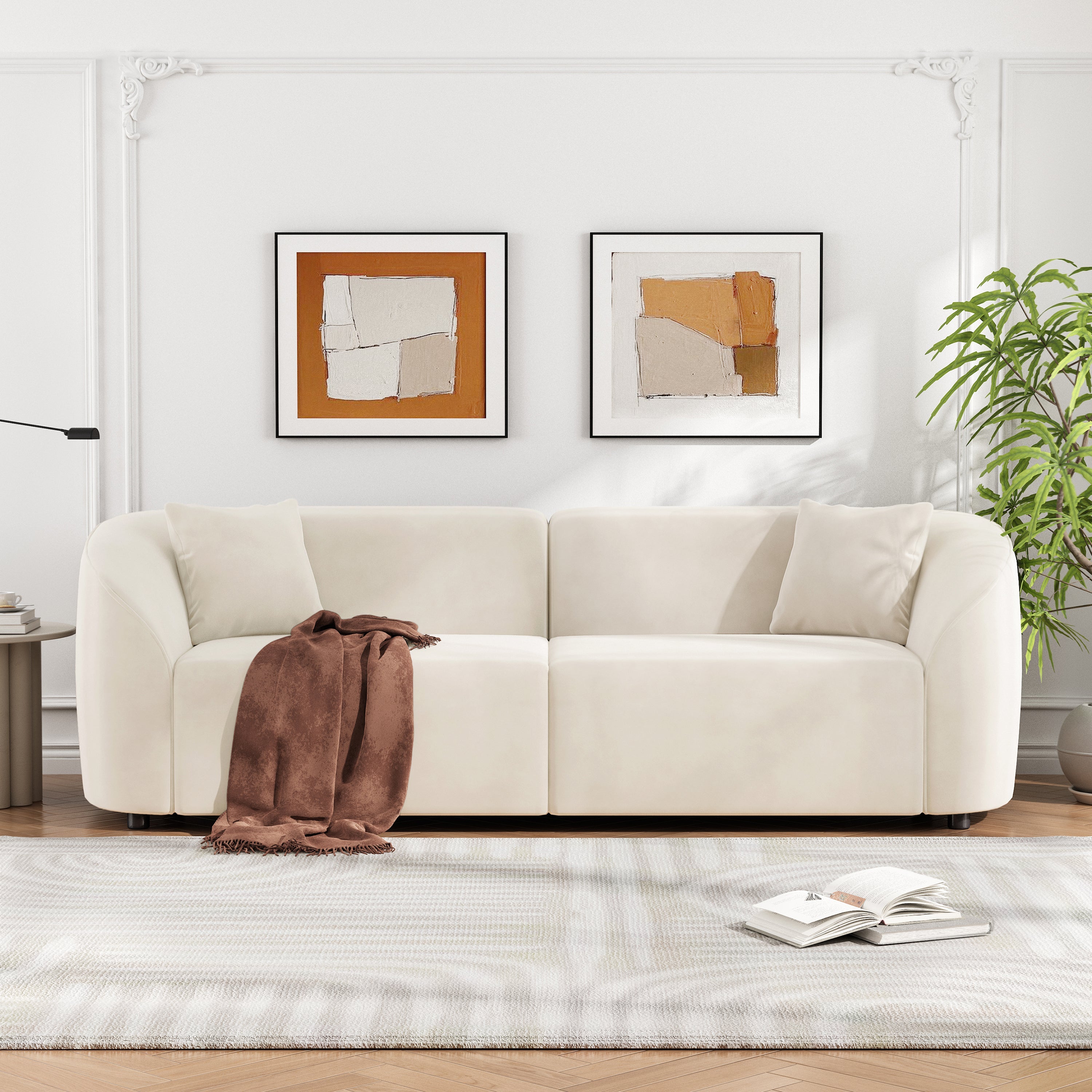 87' Curved Contemporary Sofa in Off-White: Plush Seating, Streamlined Design, and Durable Frame – Ideal for Stylish Living Spaces