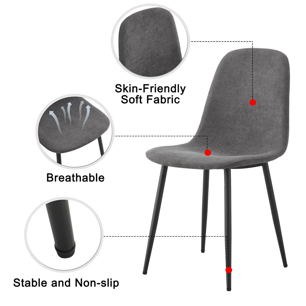 A set of 4 modern medieval style restaurant cushioned side chairs, equipped with soft cushions and black metal legs, suitable for kitchens, lounges, and farmhouses. B0501A