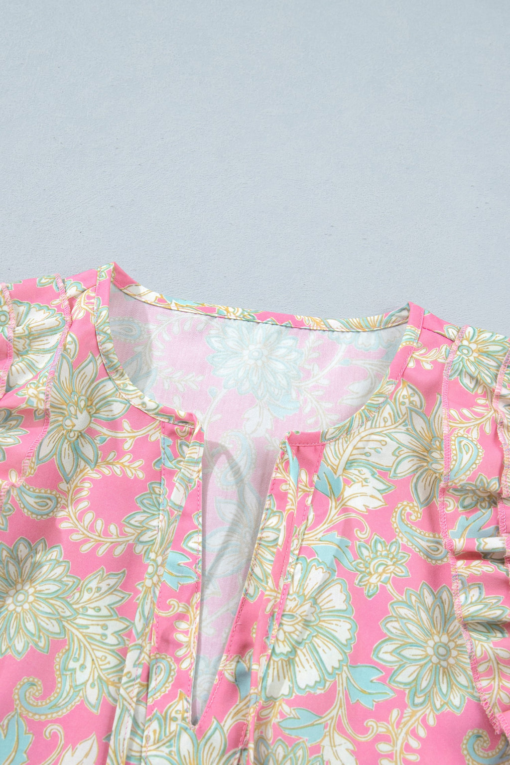 Floral Tie Neck Puff Sleeve Blouse