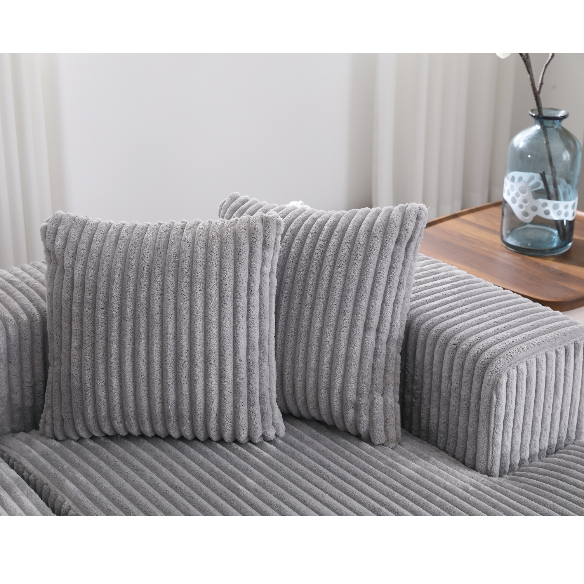[NEW ARRIVED] [VIDEO PROVIDED]133.45'' Modular Sectional Couch, U-shaped sofa , Chaise Lounge, Striped fabric,Upholstered 4 Seater Couch for Living Room, Free Combination Sofa (Corduroy), Gray