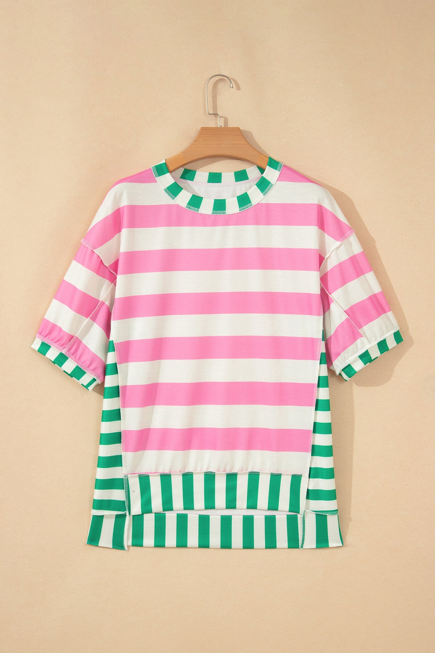 Stripe Patchwork Exposed Seam Oversized Top
