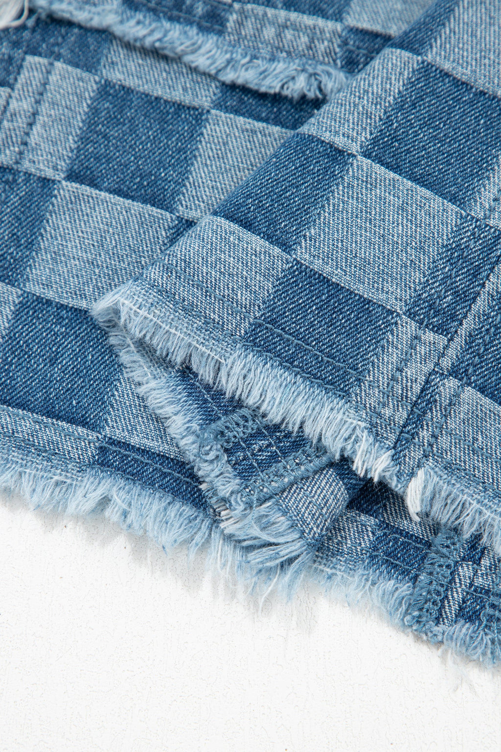 Checker Denim Frayed Hem Mini Dress