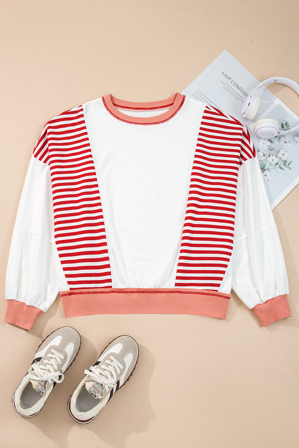 Stripe Colorblock Contrast Stitch Oversized Sweatshirt