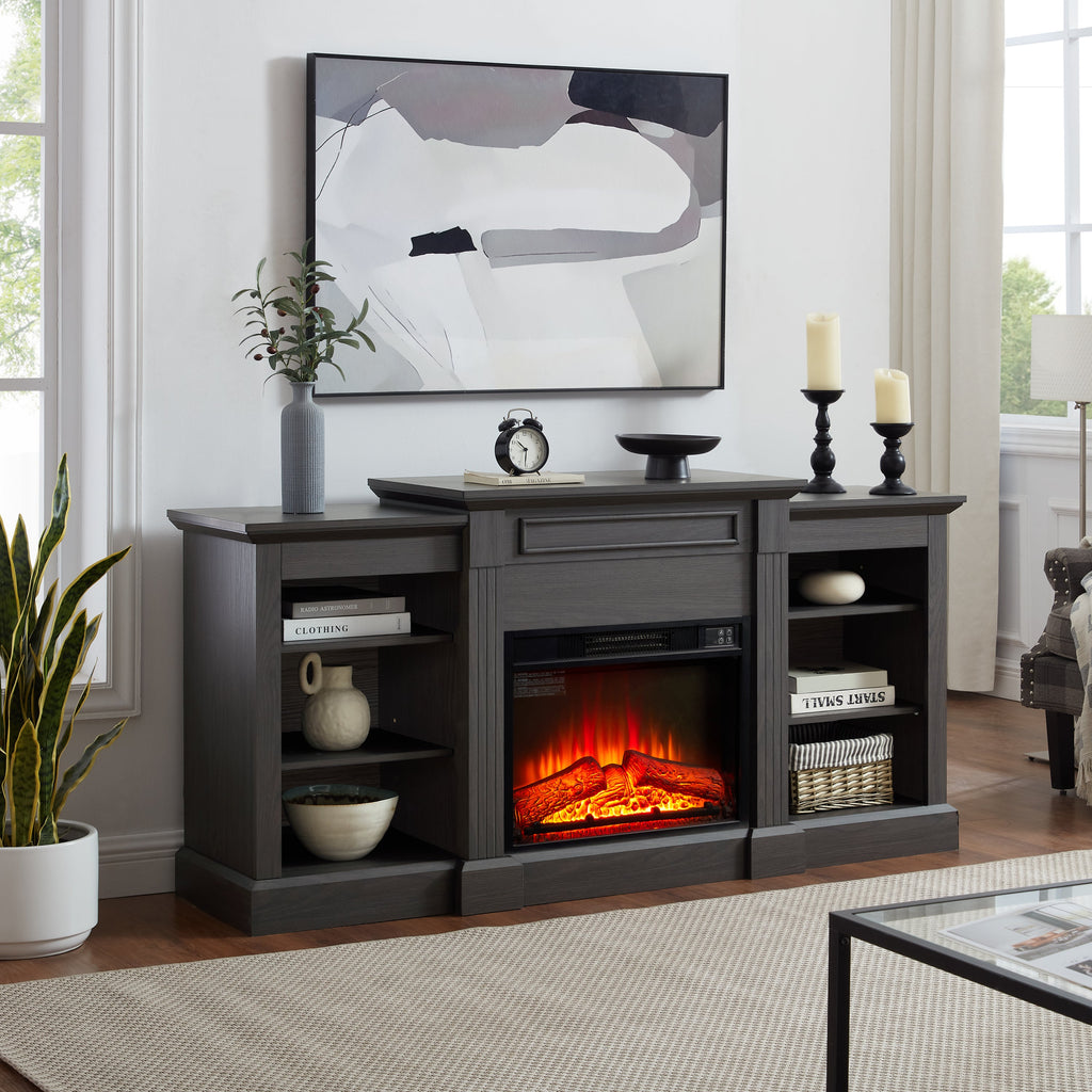 Media Console Table with Large Storage Cabinet,with 23' Fireplace Insert, for TV Up to 70'', Modern TV Media Entertaionment Stand,  Grey