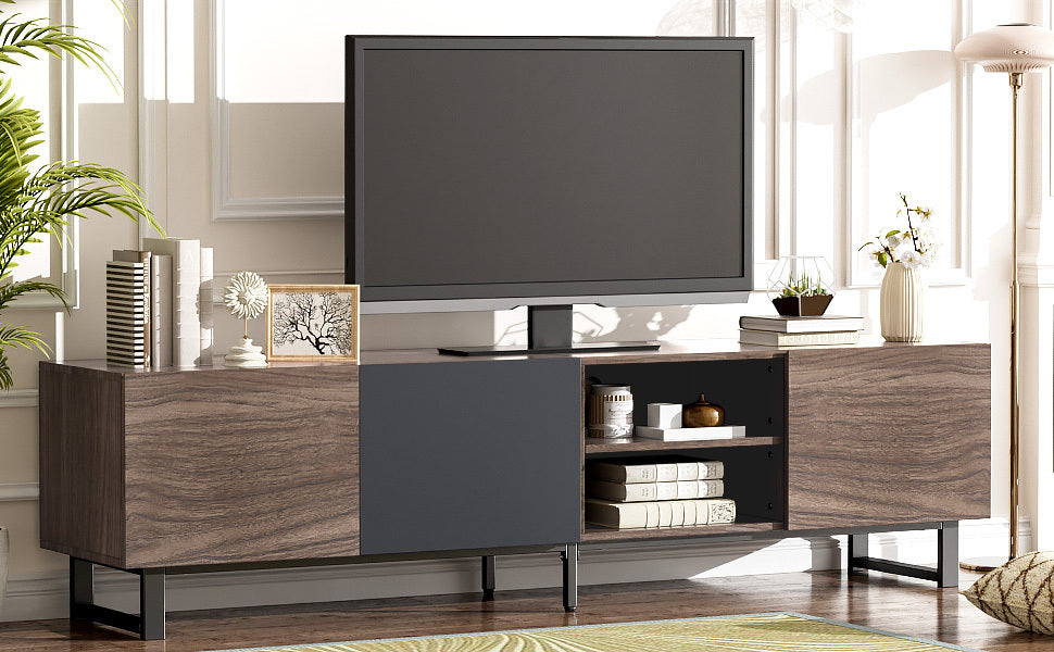Modern TV with 3 Cabinets& Open Shelves, Color-matching Media Console Table for TVs up to 80'', Entertainment Center with Drop Down Door for Living Room, Bedroom, Home Theatre