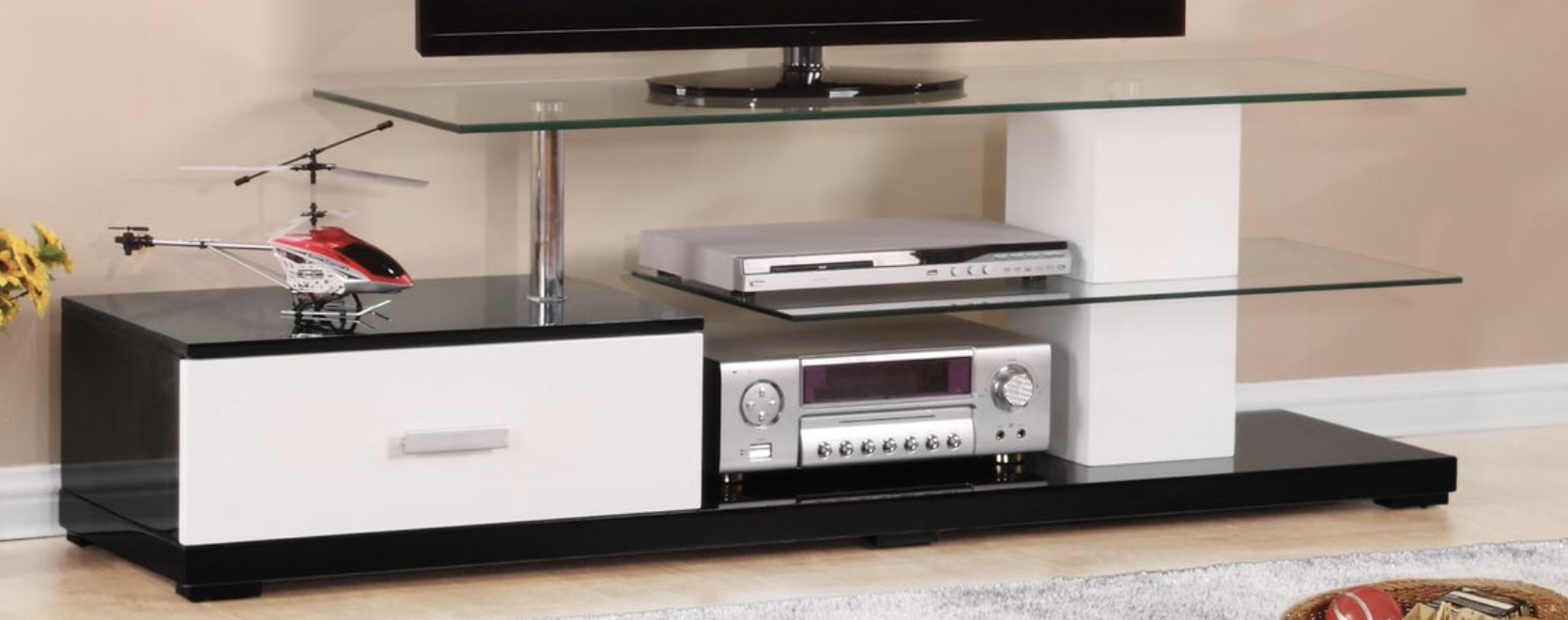 Ivana White & Black Finish TV Stand