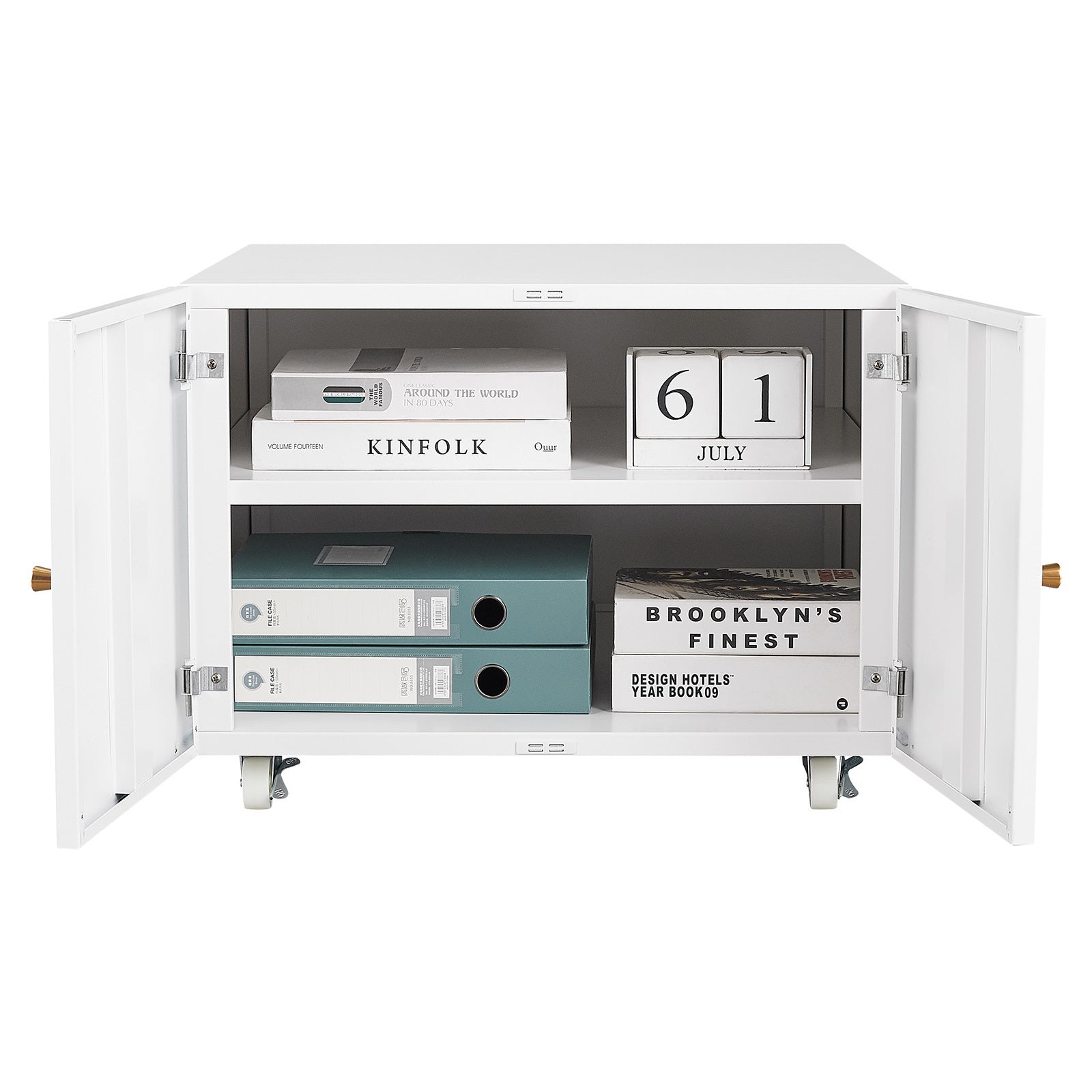 White Steel 2-Door Copier Cabinet with Mobile Pedestal and Printer Stand