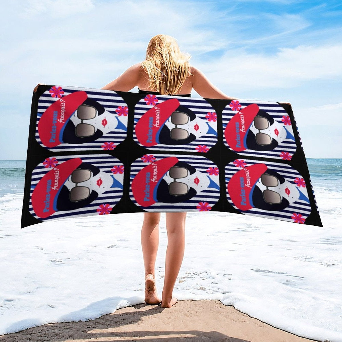 Parlez-vous Francais? French Girl Beach or Bath Towel - 61.4" x 30.3"