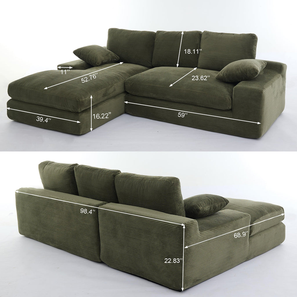 Modern Minimalist Modular Sectional Sofa Set, Upholstered Sleeper Sofa, Army Green, Foam Spring, 99*69 Inch