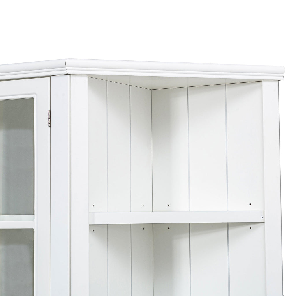 Retro Style Wall Suit with Glass Doors, 75.25'' Tall Display Cabinets & Triangle Sided Bookshelves, White