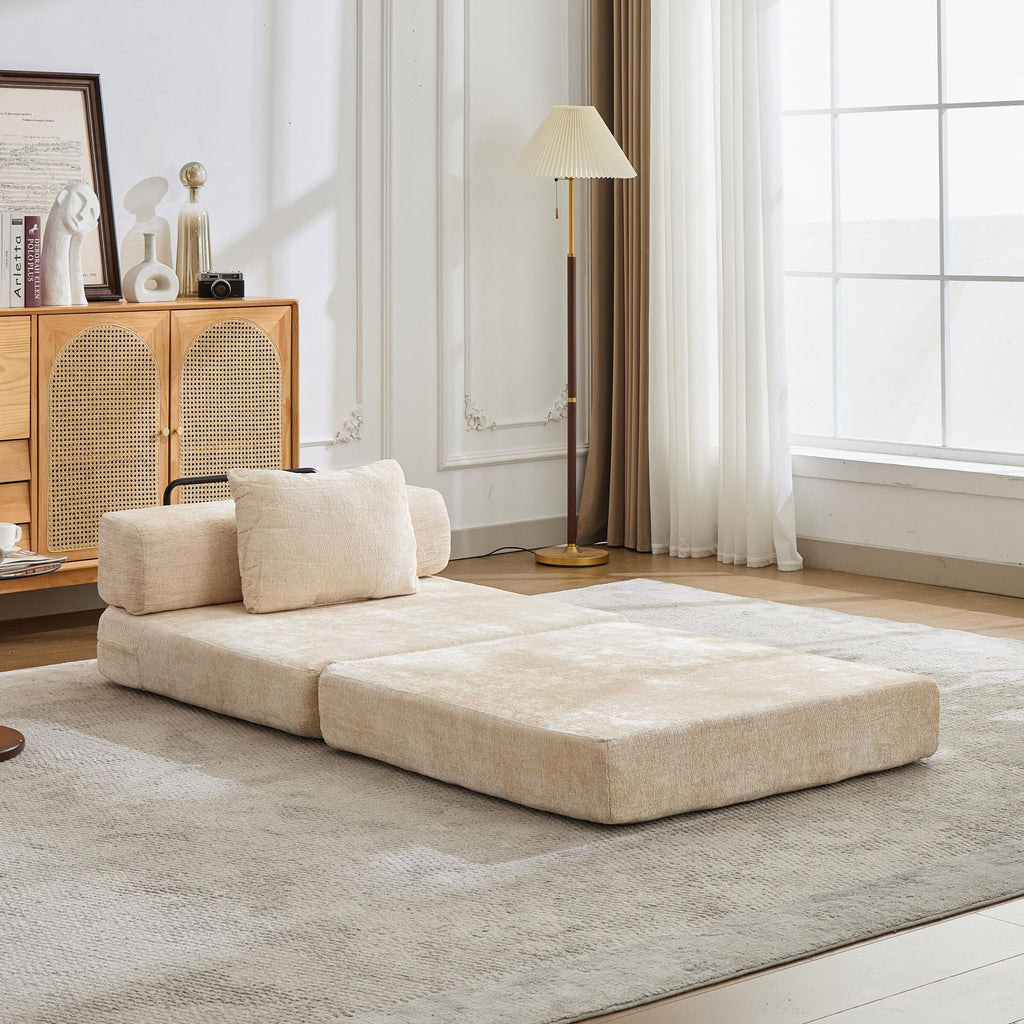 Compression Sofa,Convertible Floor Sofa Bed with Fixed-Shape Frame,Single Seater Boneless Modular Sectional Sofa,No Assembly Required,Chenille fabric,for Living Room Bedroom,Beige