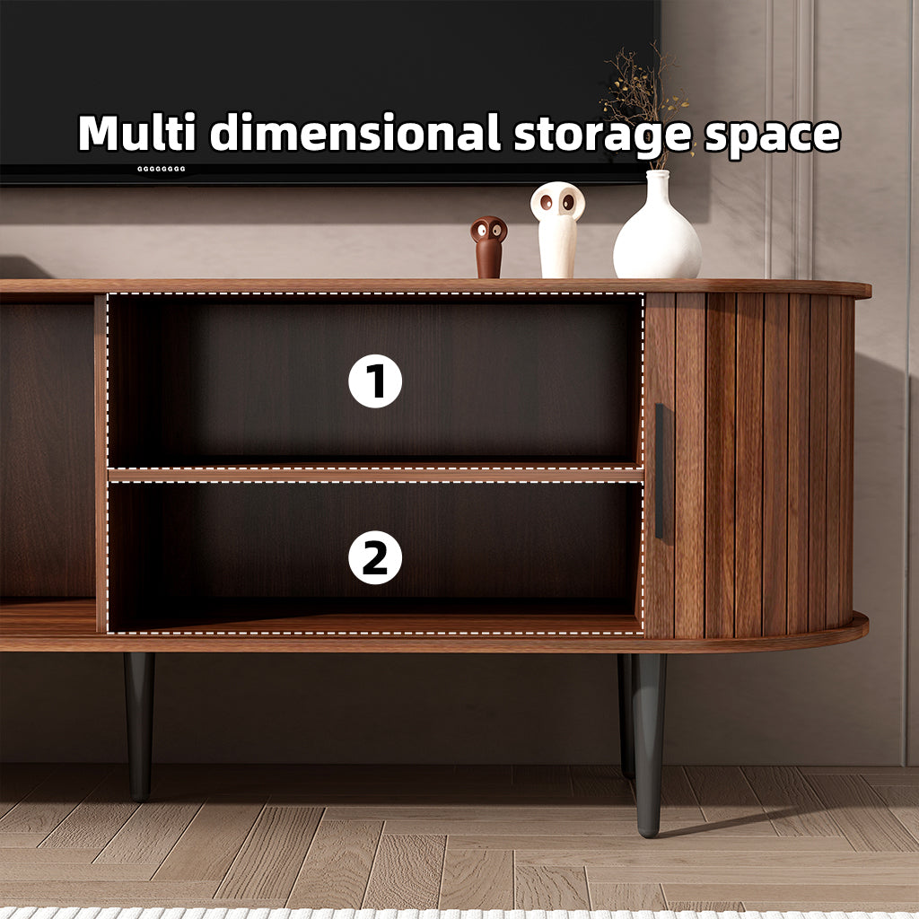 TV Stand, 55' Modern TV Console Table with Storage Compartment and Sliding Door, Gaming Entertainment Center with Cabinet for Living Room, Bedroom, Office (Walnut) BACK-TO-SCHOOL