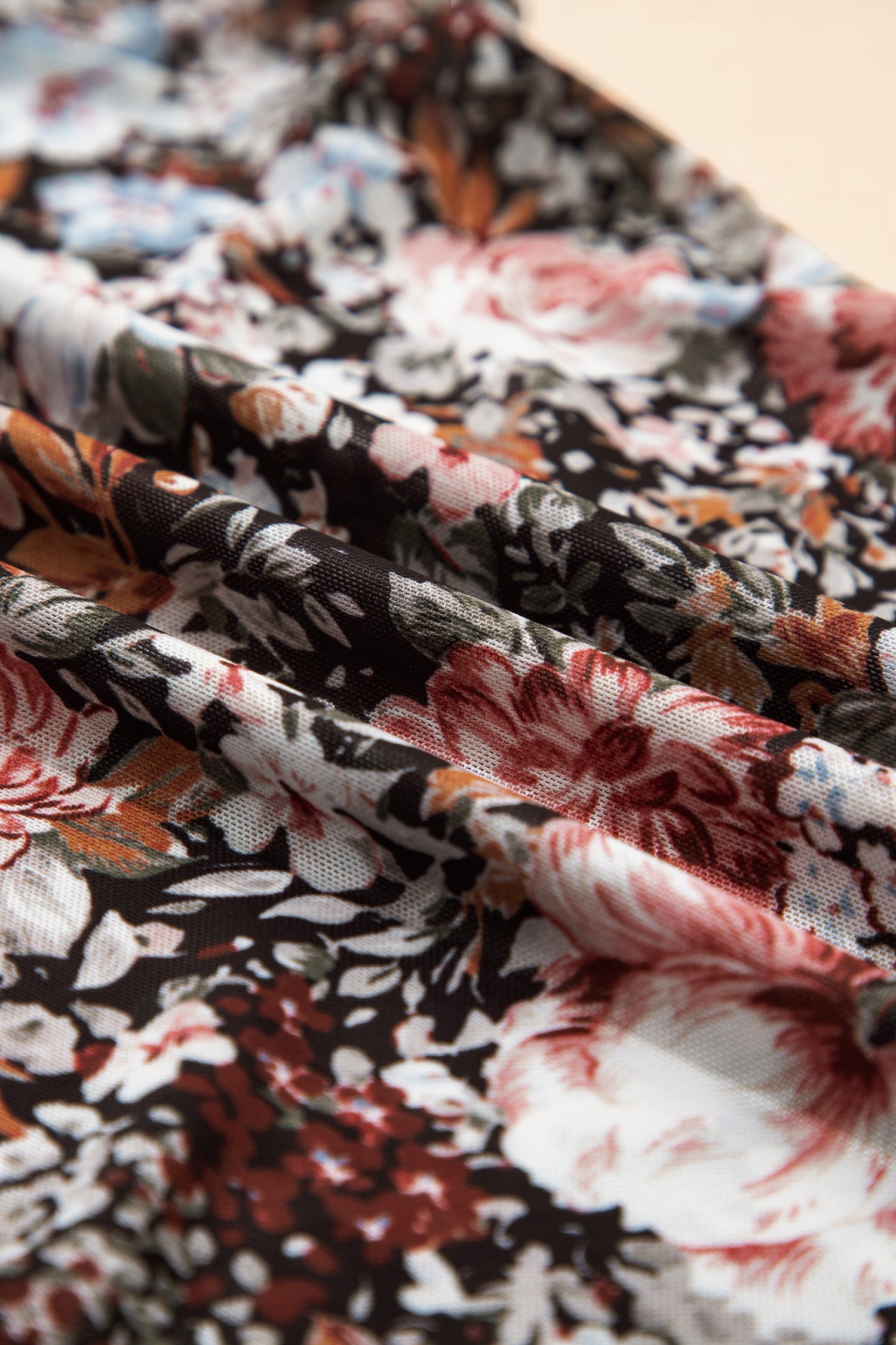 Floral Mesh Mock Neck Short Sleeve Top