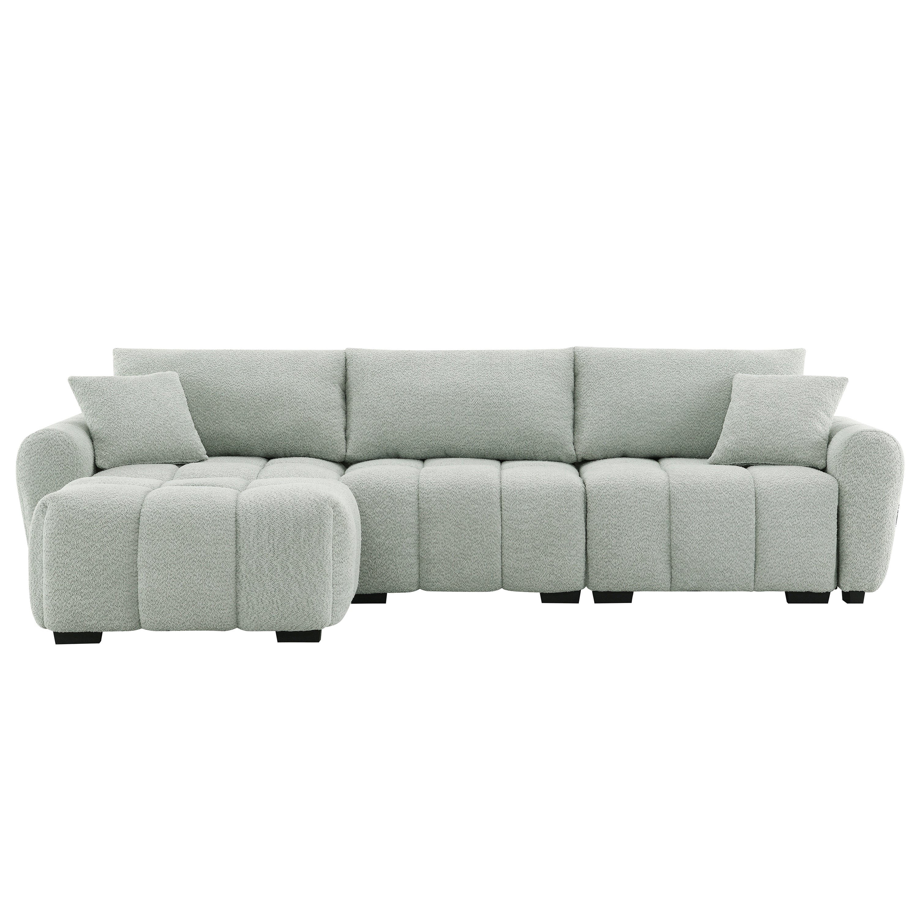 [VIDEO] 110' Modular Sectional Sofa, L Shape with Extra-large Seat, Pull-line Design, Movable Ottoman, High Density Foam, Free Combination, Sturdy Metal&Wood Frame, Boucle Fabric, 3 Colors