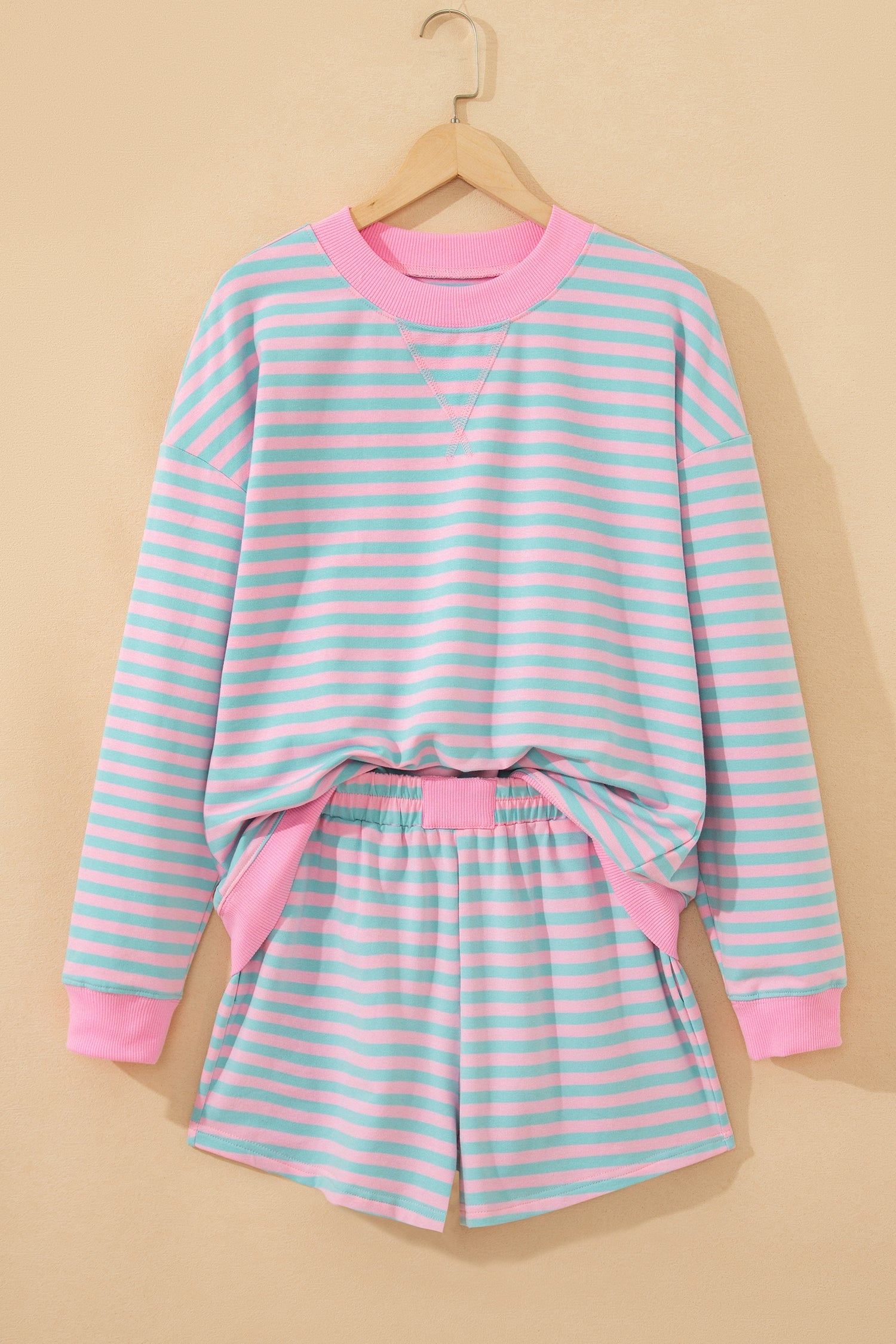 Stripe Colorblock Pullover & Pull-On Shorts Set