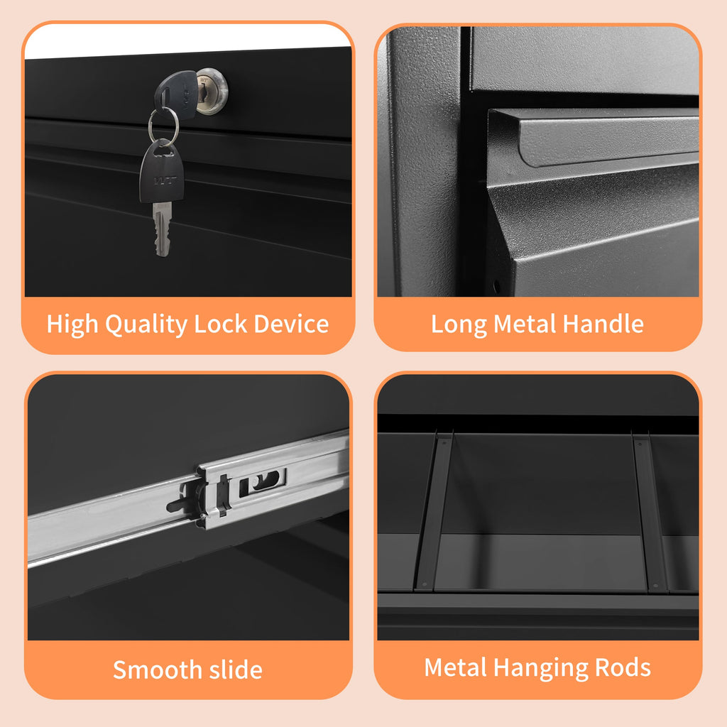 3 Drawer Lateral File Cabinet with Lock – Heavy-Duty Metal Filing Cabinet for Home Office, Wide Storage for Letter/Legal/A4/F4, Silent Full-Extension Slides, Anti-Tilt Safety