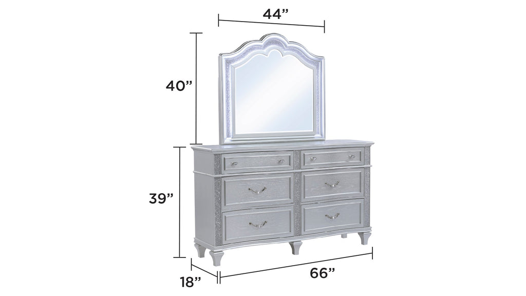 Mystic Contemporary Style Upholstered LED headboard King 5PC Bedroom Set made with Wood in Silver(CA Inventory)