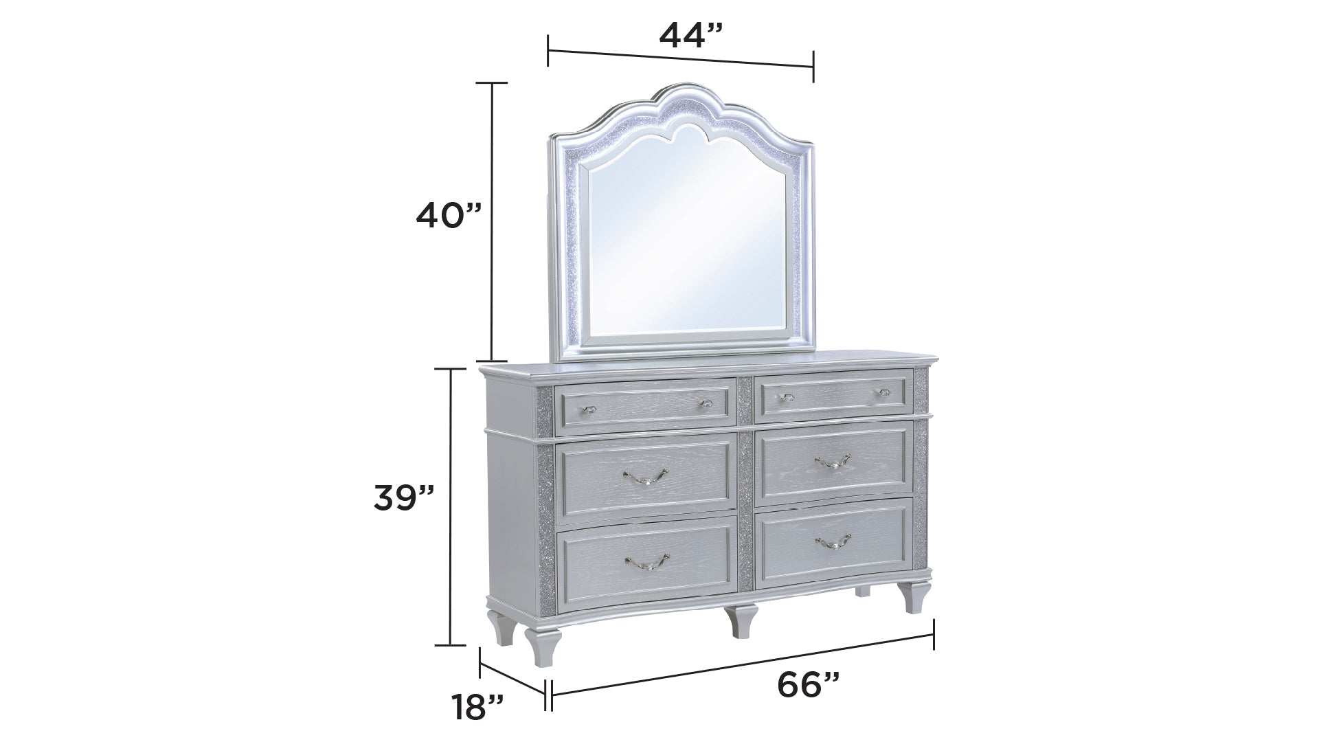 Mystic Contemporary Style Upholstered LED headboard King 5PC Bedroom Set made with Wood in Silver(CA Inventory)