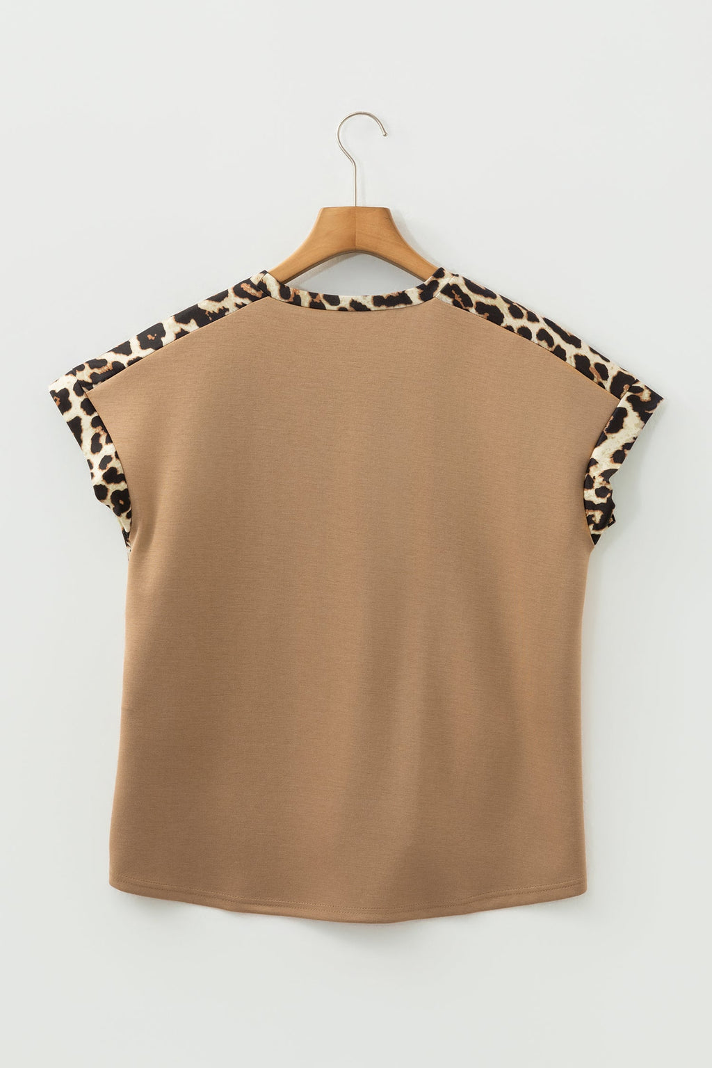 Leopard Trim Round Neck Loose T-Shirt