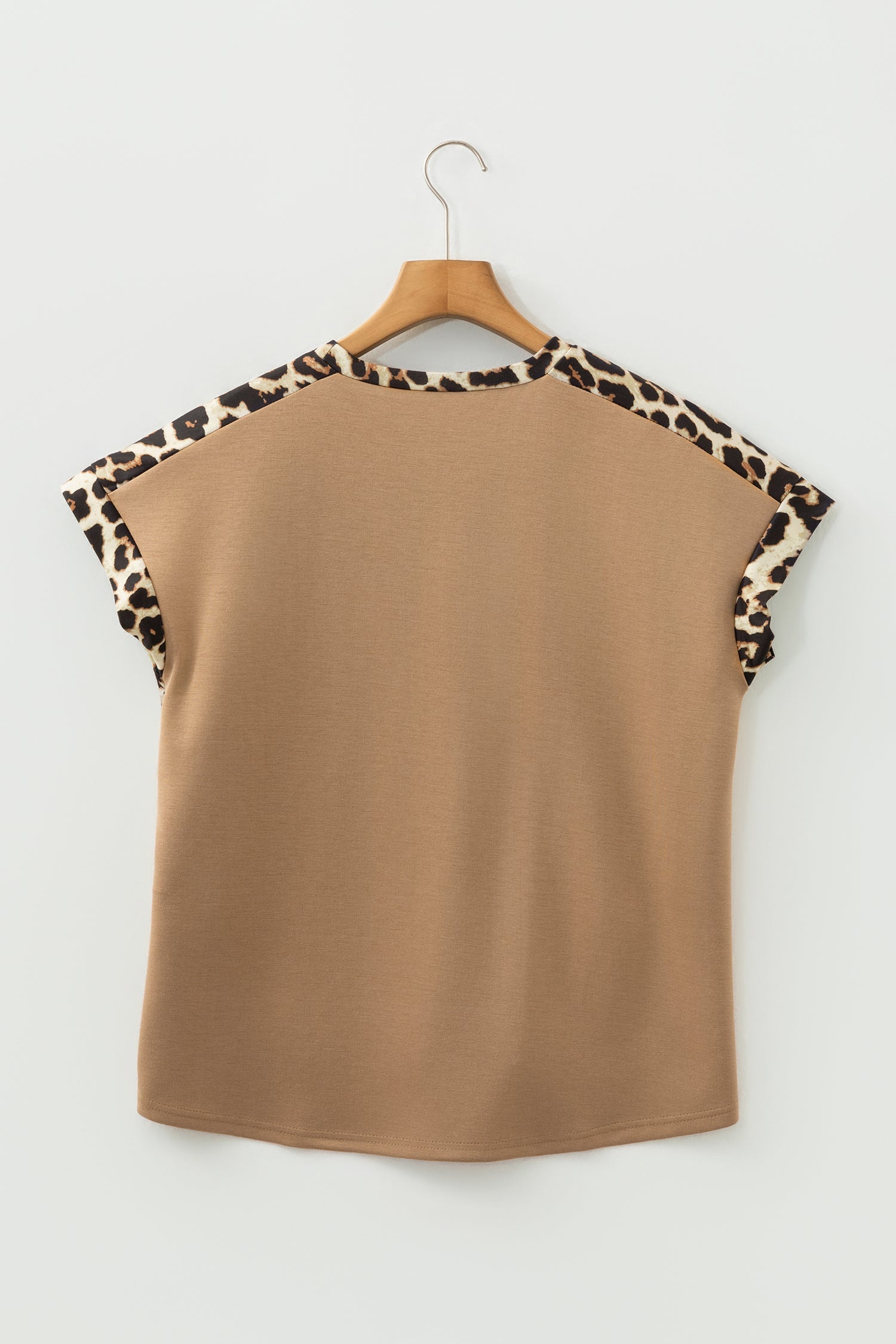 Leopard Trim Round Neck Loose T-Shirt