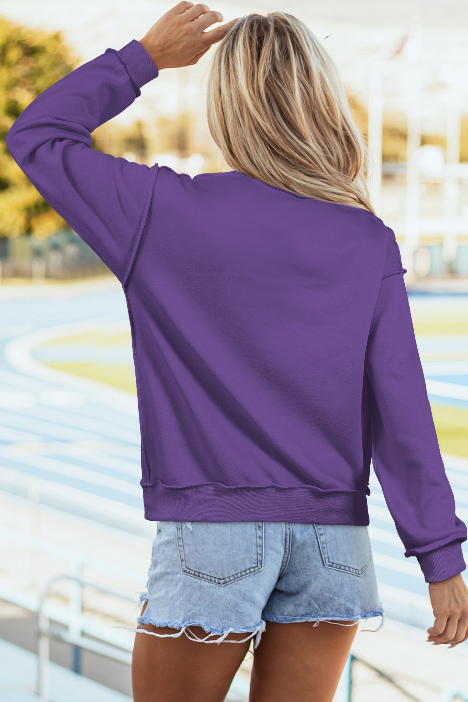 Solid Mock Neck Drop Shoulder Oversize Sweatshirt